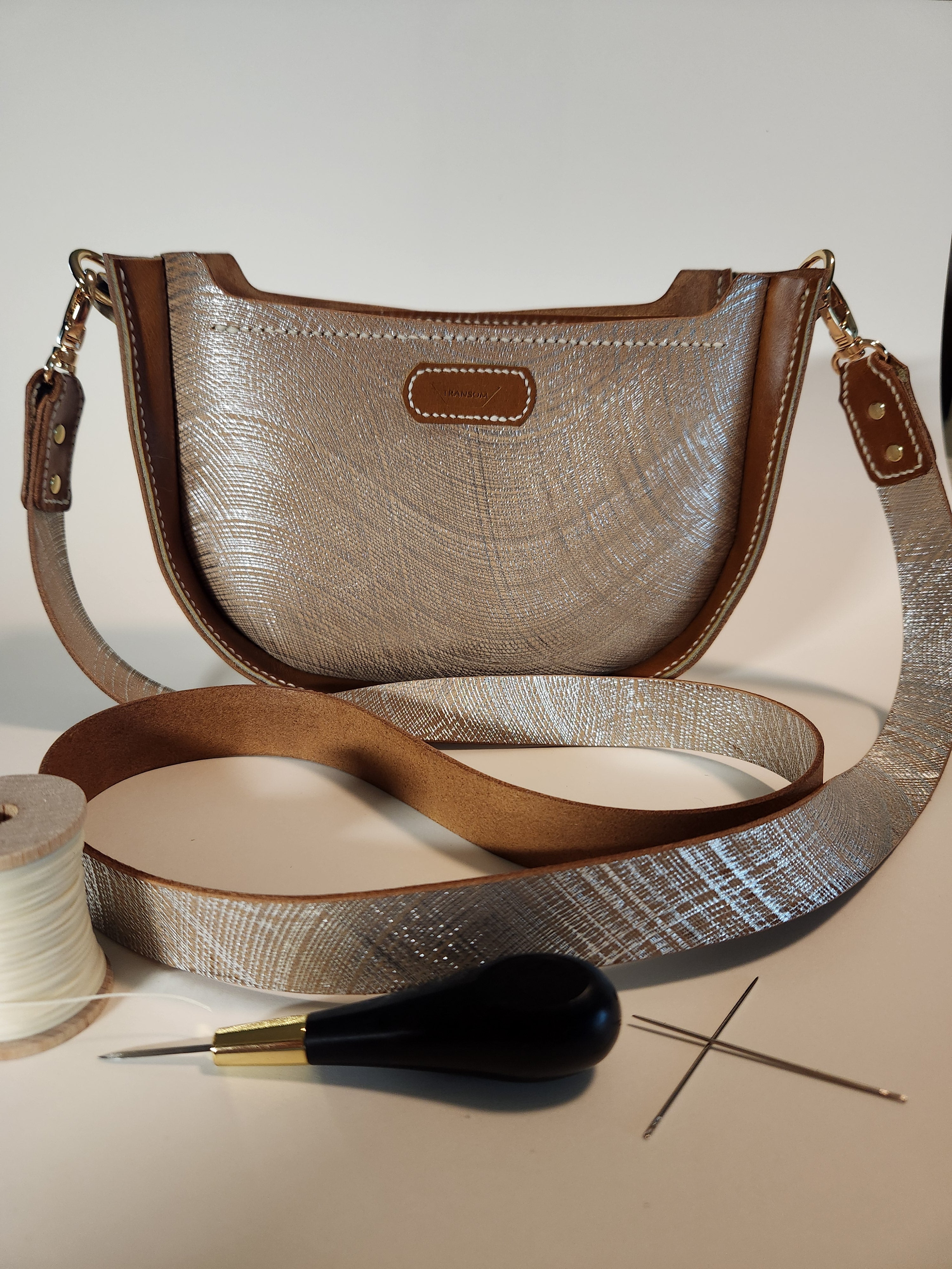 Italian vegtable tanned full grain leather Crossbody bag.